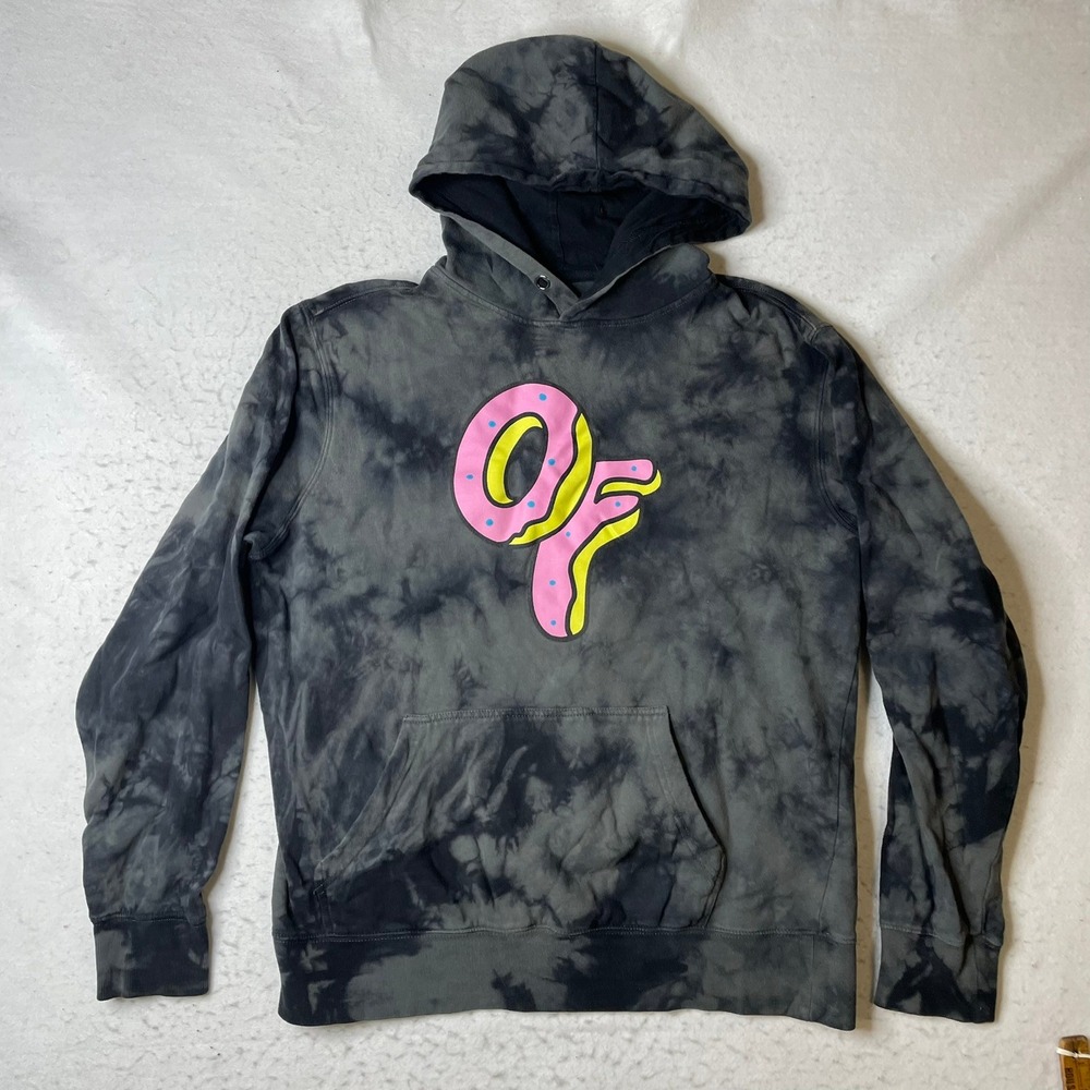 Odd Future Hoodie Mens Large Black Tie Dye Donut Logo Pullover Streetwear